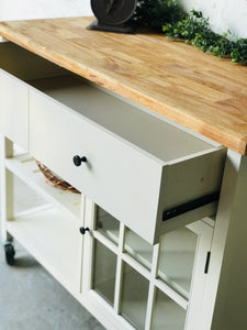 Perfect Cottage Butcher Block Rolling Island