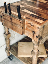 Load image into Gallery viewer, Stunning Solid Wood Vintage Rolling Butcher Block Island