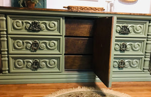 Amazing Sage Green Armoire and Long Dresser Set