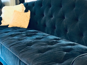 Blue velvet tufted convertible sofa