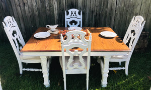 Extra Large Vintage Farmhouse Dining Table & Chairs