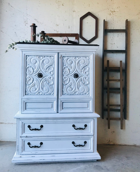 Pretty Vintage Farmhouse Armoire Chest of Drawers