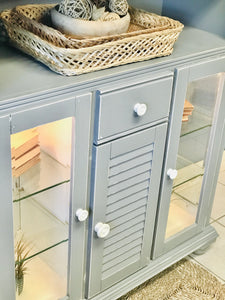 Beautiful Gray Lighted Hutch