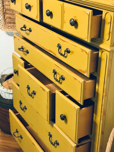 Solid Mustard Yellow Tallboy Chest of Drawers