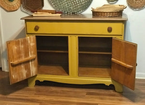 Adorable Primitive Mustard Buffet Cabinet