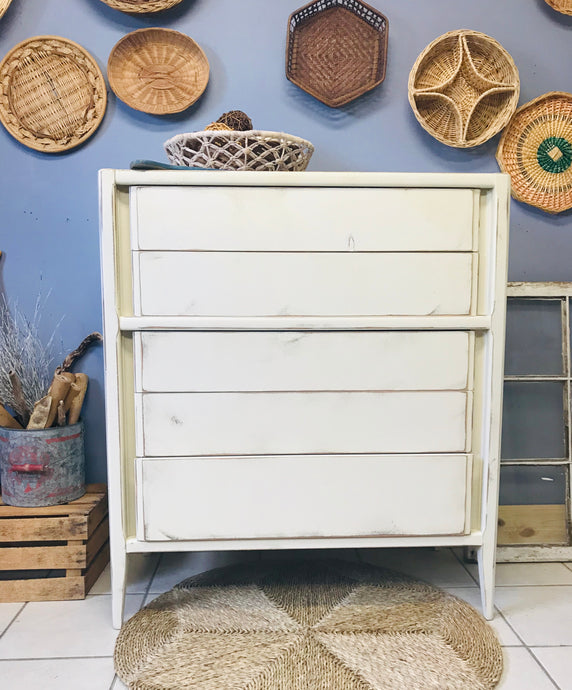 Coastal Chippy MCM Tall Chest of Drawers