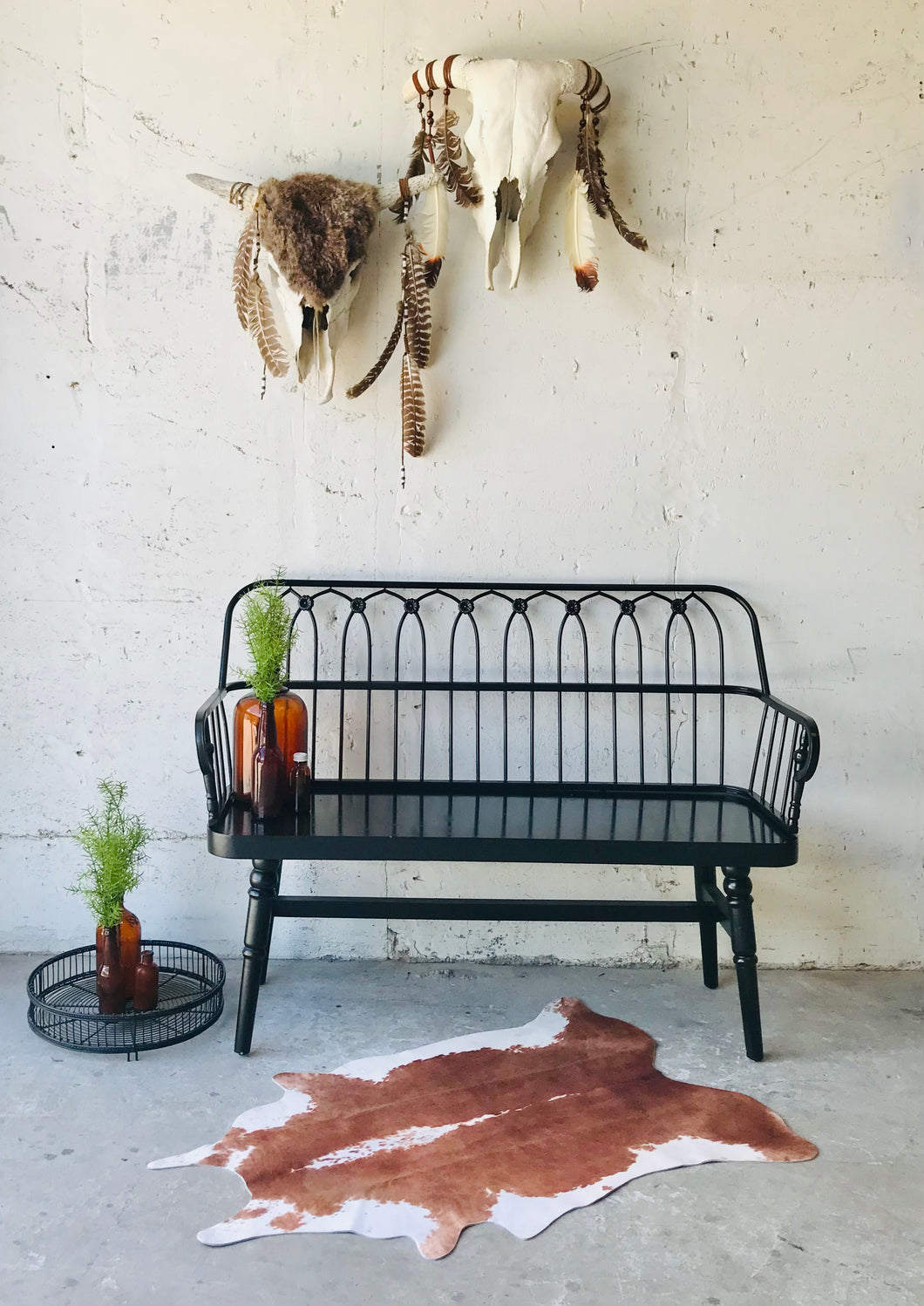 Beautiful Black Metal & Wood Bench