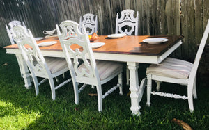 Extra Large Vintage Farmhouse Dining Table & Chairs