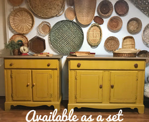 Adorable Primitive Mustard Buffet Cabinet