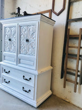 Load image into Gallery viewer, Pretty Vintage Farmhouse Armoire Chest of Drawers