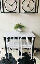 Load image into Gallery viewer, Vintage Enamel Top Table &amp; Metal Cafe Chairs (3pc)