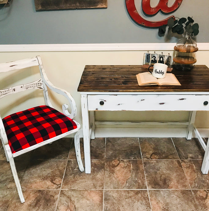 Adorable Farmhouse Desk & Chair (Red Buffalo Check)