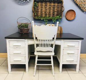 Large Vintage Wood Desk & Chair