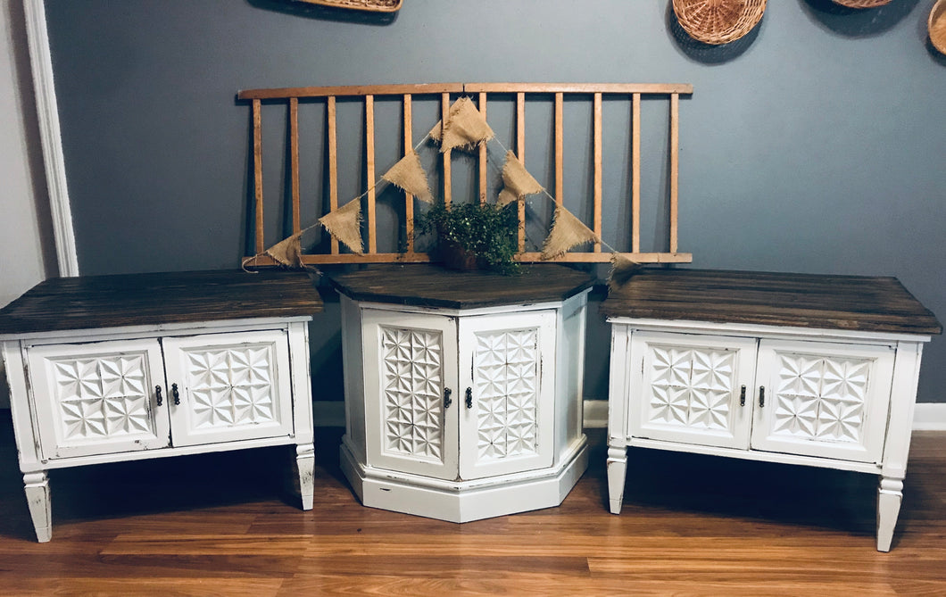 Farmhouse Refinished Vintage End Table Set (3)