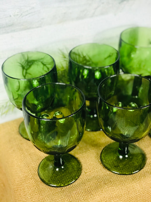 Vintage green glass goblets (6)