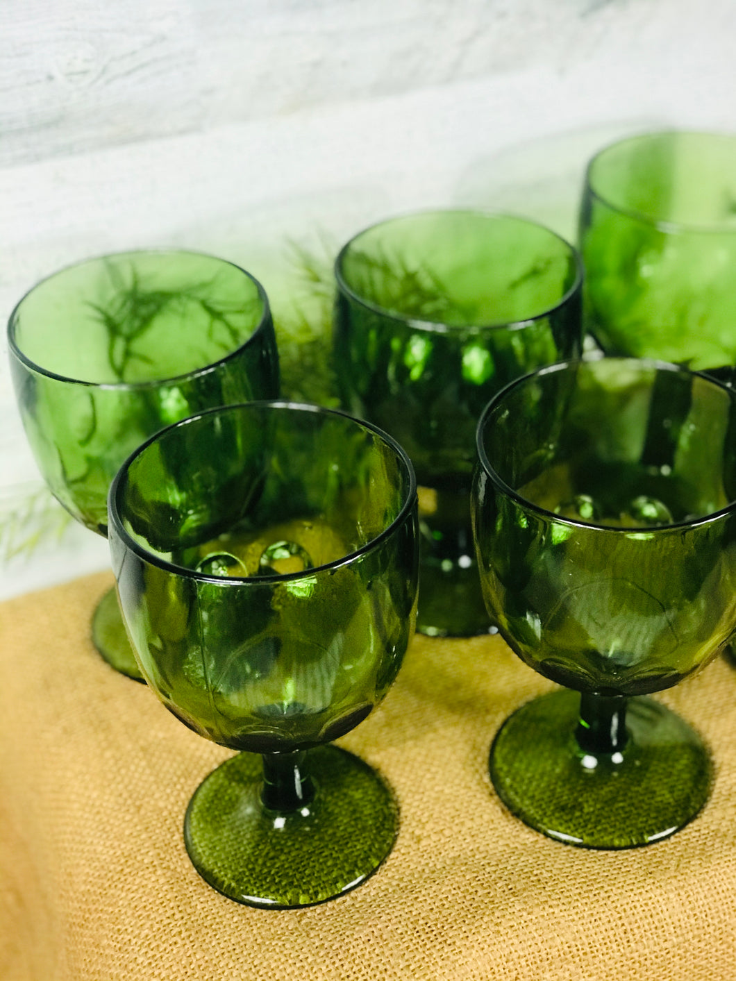 Vintage green glass goblets (6)