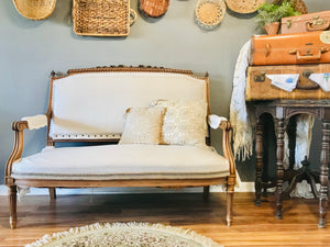 Gorgeous Antique Neutral Linen Settee