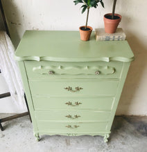 Load image into Gallery viewer, Pretty Vintage Sage Green Chest of Drawers