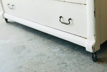Load image into Gallery viewer, Pretty Antique Farmhouse Rolling Storage Buffet, Island, or Coffee Bar