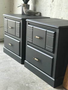 Cute Modern Navy Blue Nightstand Set