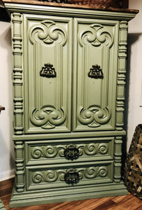 Amazing Sage Green Armoire and Long Dresser Set