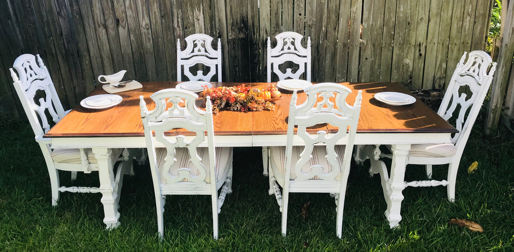 Extra Large Vintage Farmhouse Dining Table & Chairs