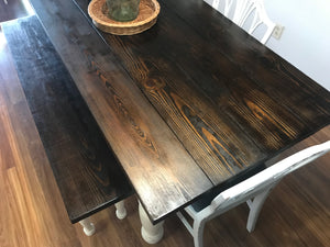 Amazing Solid Farmhouse Table w/Chairs & Bench