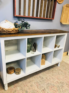 Beautiful Farmhouse Cubby TV Stand or Entryway Table