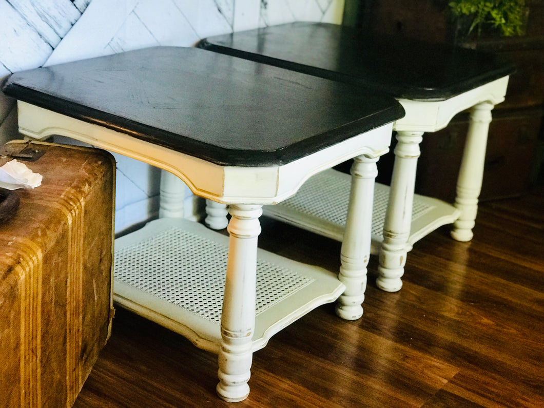 Chunky Farmhouse Cane Bottom End Table Set