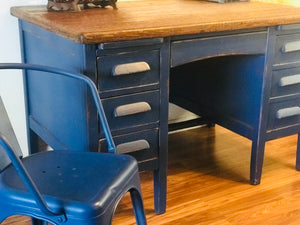 Large Solid Wood Industrial Vintage Desk & Chair