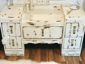 Vintage Waterfall Vanity & Upholstered Seat