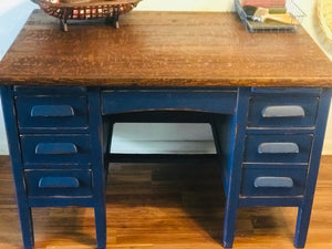 Large Solid Wood Industrial Vintage Desk & Chair