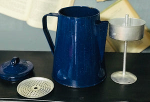 Blue Metal Primitive Coffee Pot