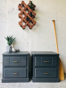 Cute Modern Navy Blue Nightstand Set