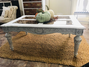 Elegant Marbled Glass Ornate Coffee Table