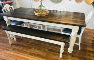 Amazing Solid Farmhouse Table w/Chairs & Bench