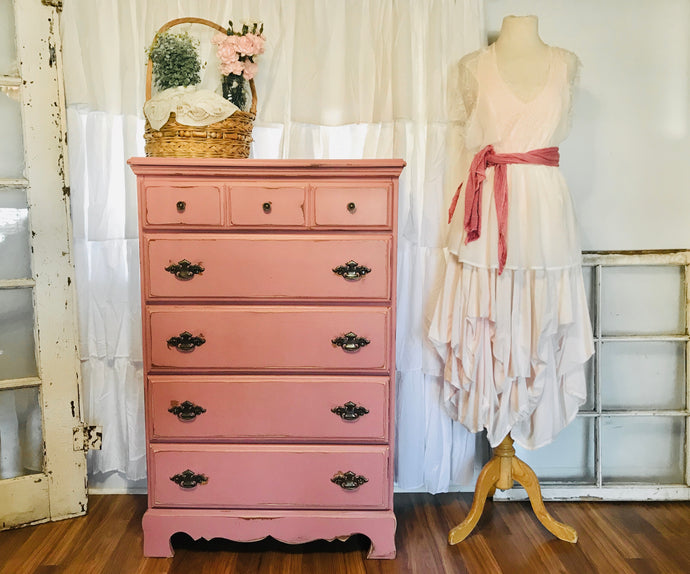 Pretty Pink Tall Chest of Drawers