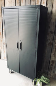 Black & Rusty Rolling Metal Storage Cabinet