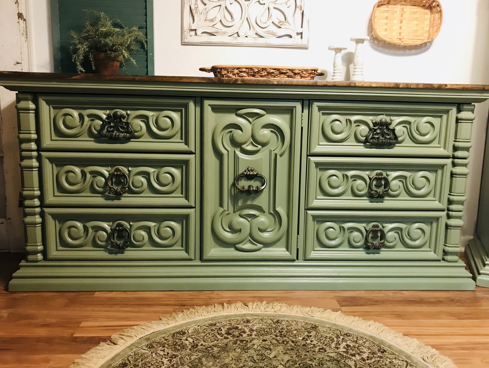 moss green dresser Spanish Moss Layered Dresser Makeover