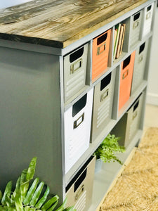 Awesome Industrial Cubby Shelf with Metal Bins