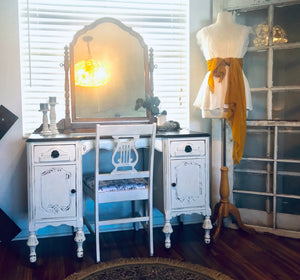 Ornate Antique Vanity and Chair Set