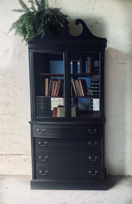 Moody Black Antique China Cabinet