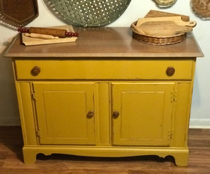 Adorable Primitive Mustard Buffet Cabinet