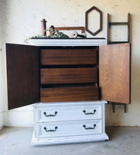 Load image into Gallery viewer, Pretty Vintage Farmhouse Armoire Chest of Drawers