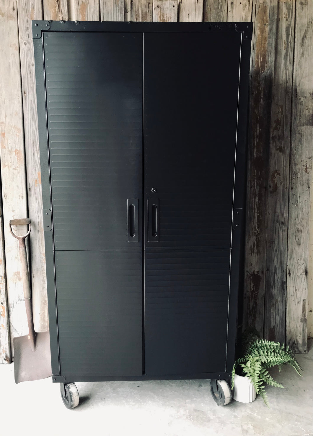 Black & Rusty Rolling Metal Storage Cabinet