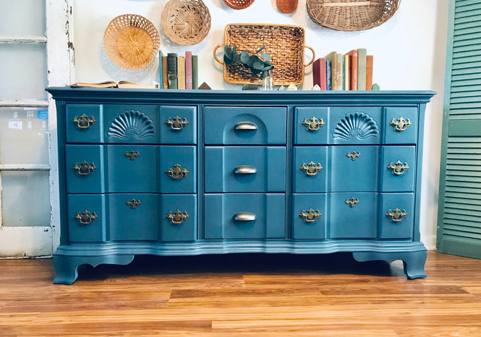 Beautiful Vintage Blue Long Dresser or Buffet