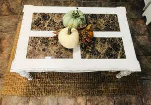 Elegant Marbled Glass Ornate Coffee Table