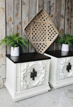 Load image into Gallery viewer, Ornate Vintage Farmhouse Nightstand or End Table Set