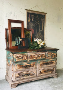 Unique Boho Distressed Long Dresser