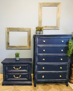 Coastal Navy Chest of Drawers & Nightstand Set